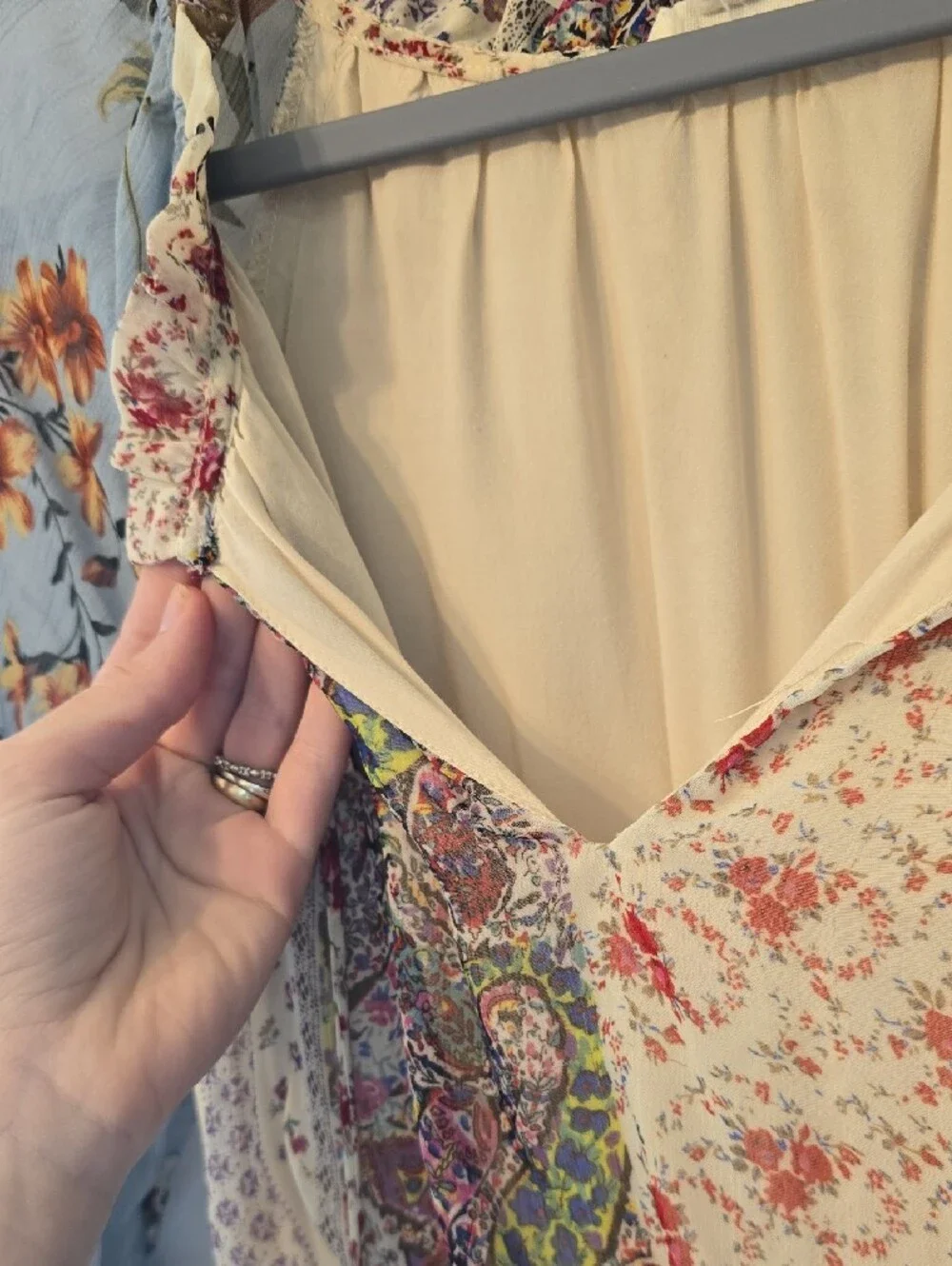 Boho Floral Patchwork Midi Dress in Light Blue
